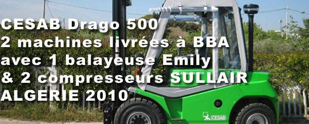 Livraison de CESAB DRAGO 500, compresseur SULLAIR et balayeuse EMILY à BBA ALGERIE par MANUPROVENCE